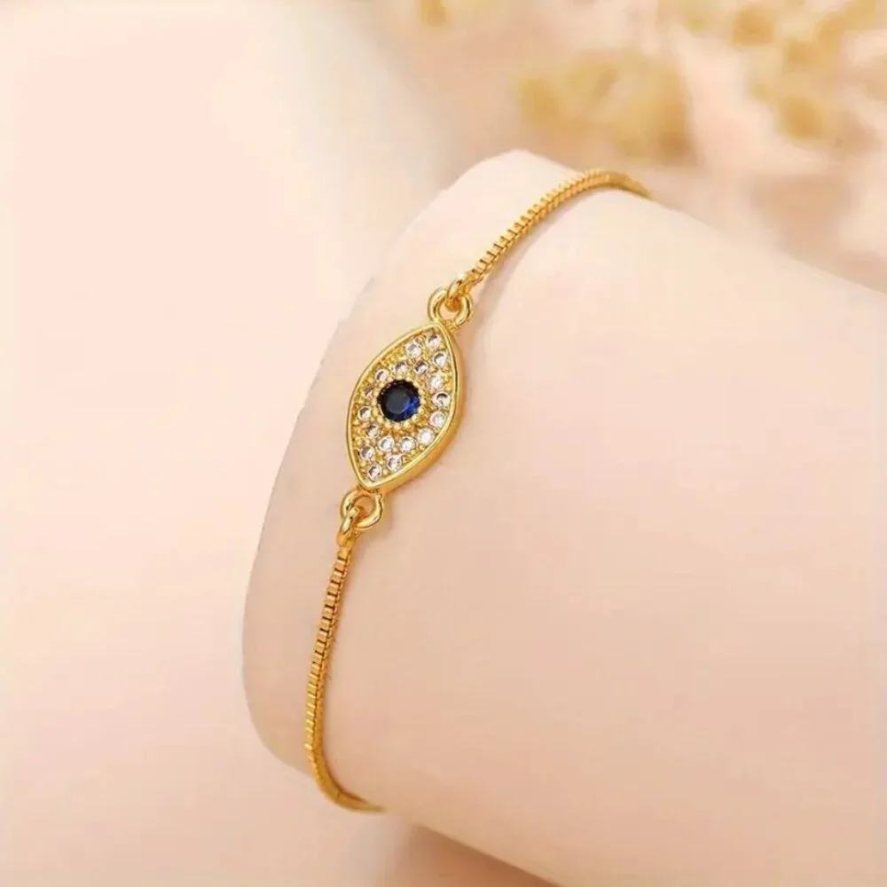 14K Gold Womens 2ct Diamond 1ct Blue Sapphire EYE Adjustable Bracelet Jewelry - Picture 2 of 4